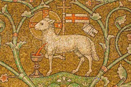 Baranek Boży, mozaika w Opactwie Benedyktyńskim Zaśnięcia, Jerozolima - Polska parafia Londyn