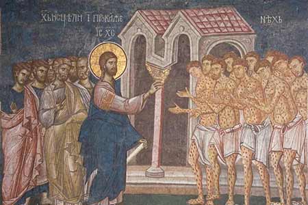 Uzdrowienie 10 trędowatych, fresk w Monasterze Visoki Decani (XIVw), Kosovo - Polska Parafia w Londynie