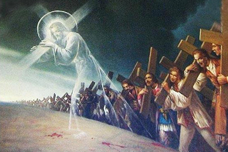 Kto nie dźwiga swego krzyża, a idzie za Mną, obraz współczesny - Polska parafia w Londynie